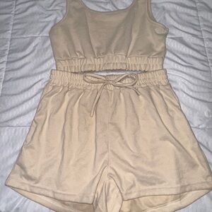 Beige Tank Top and Shorts Set
